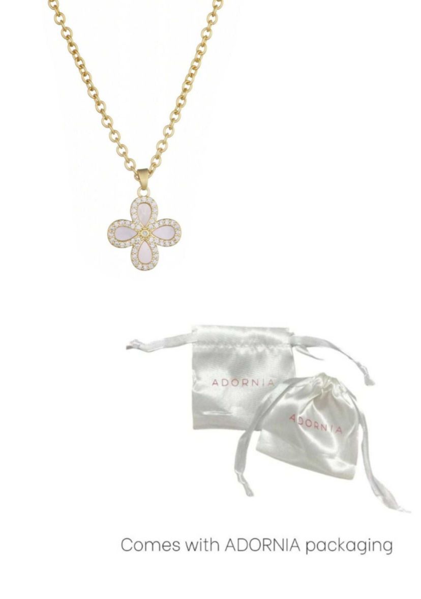 14k Gold Plated Mother of Pearl Flower CZ Halo Necklace