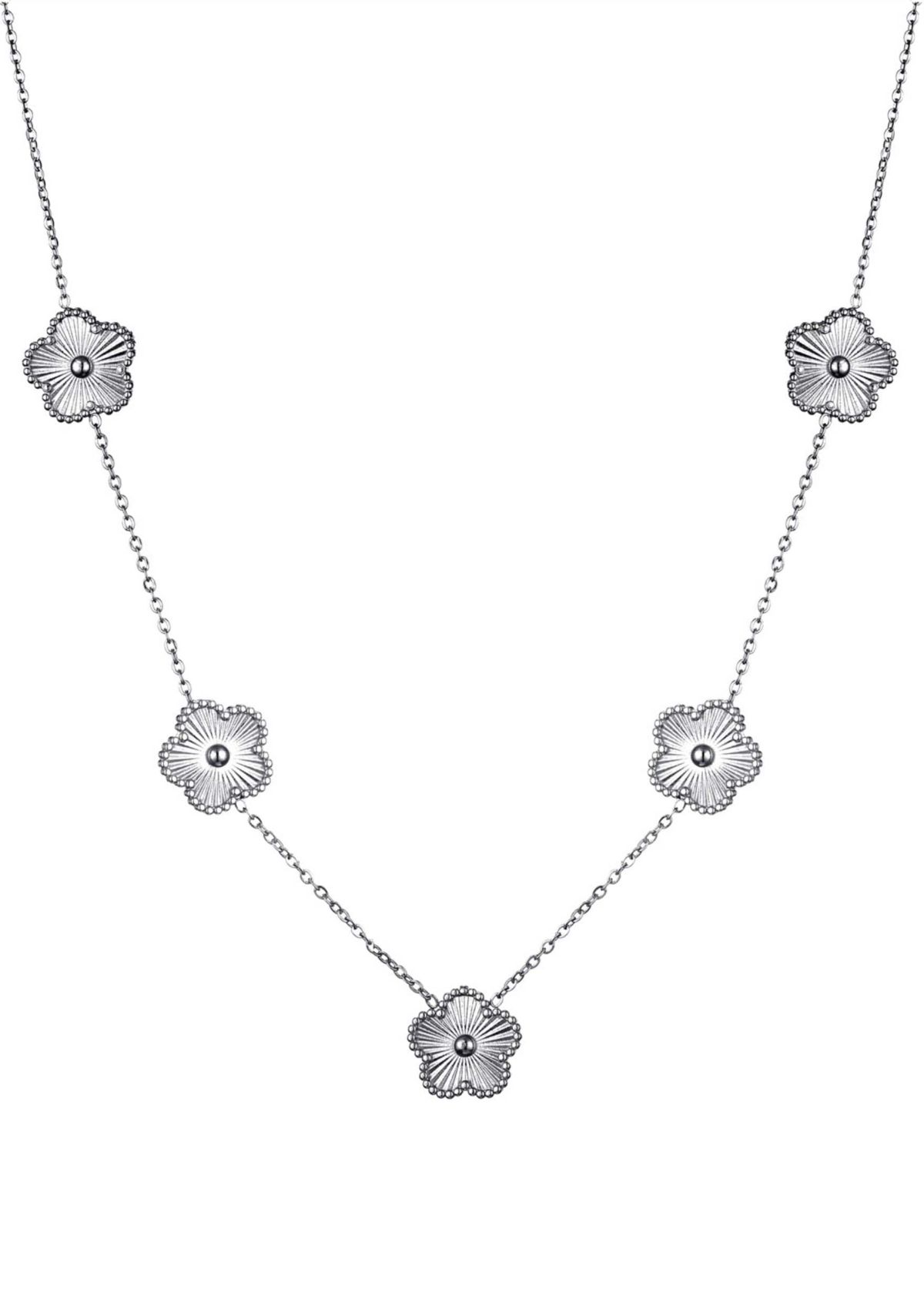 Tarnish Resistant Silver 5-Leaf Clover Station Necklace