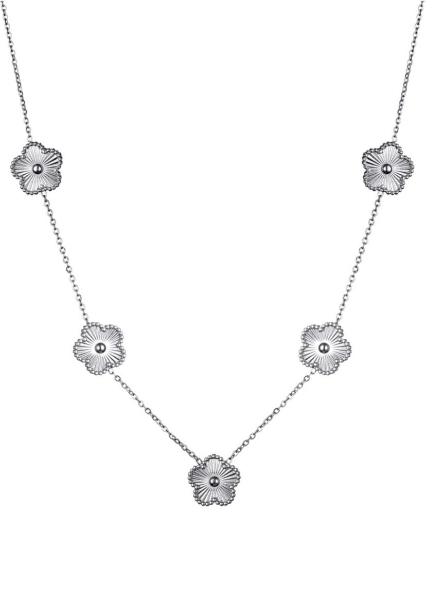 Tarnish Resistant Silver 5-Leaf Clover Station Necklace