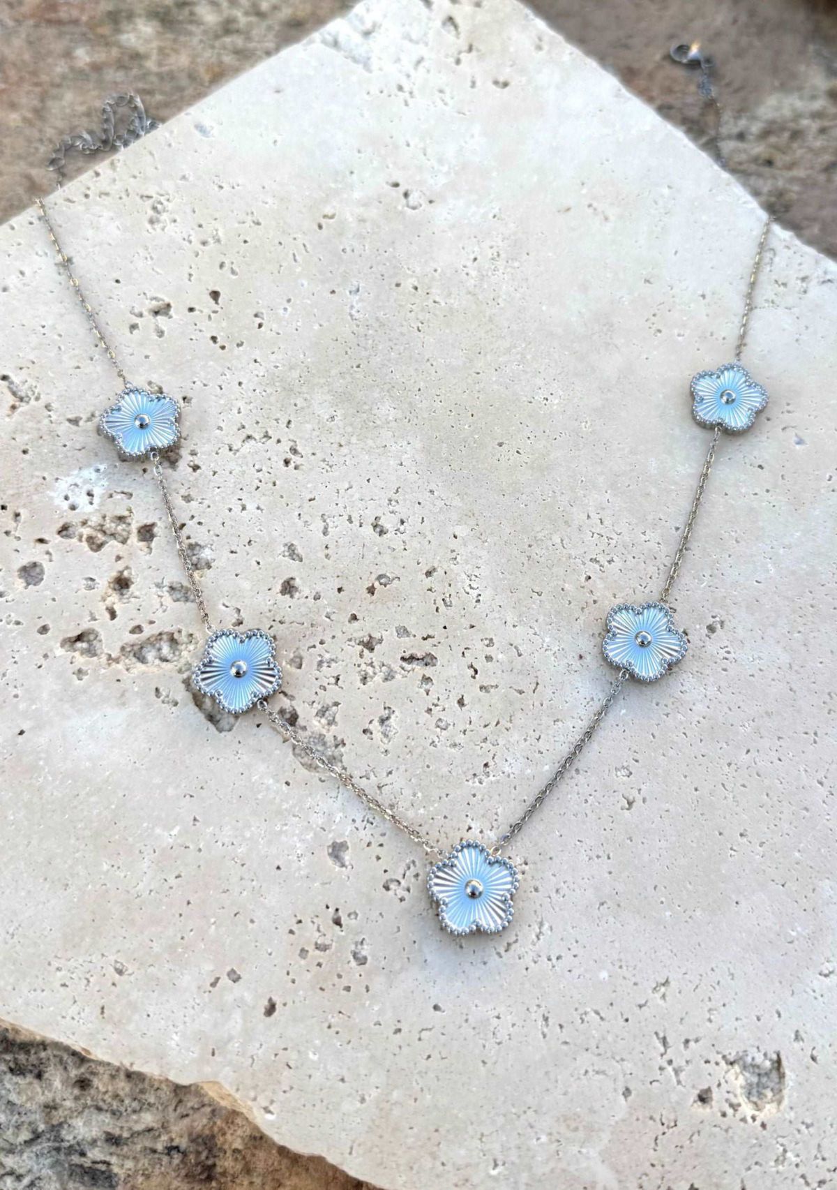 Tarnish Resistant Silver 5-Leaf Clover Station Necklace