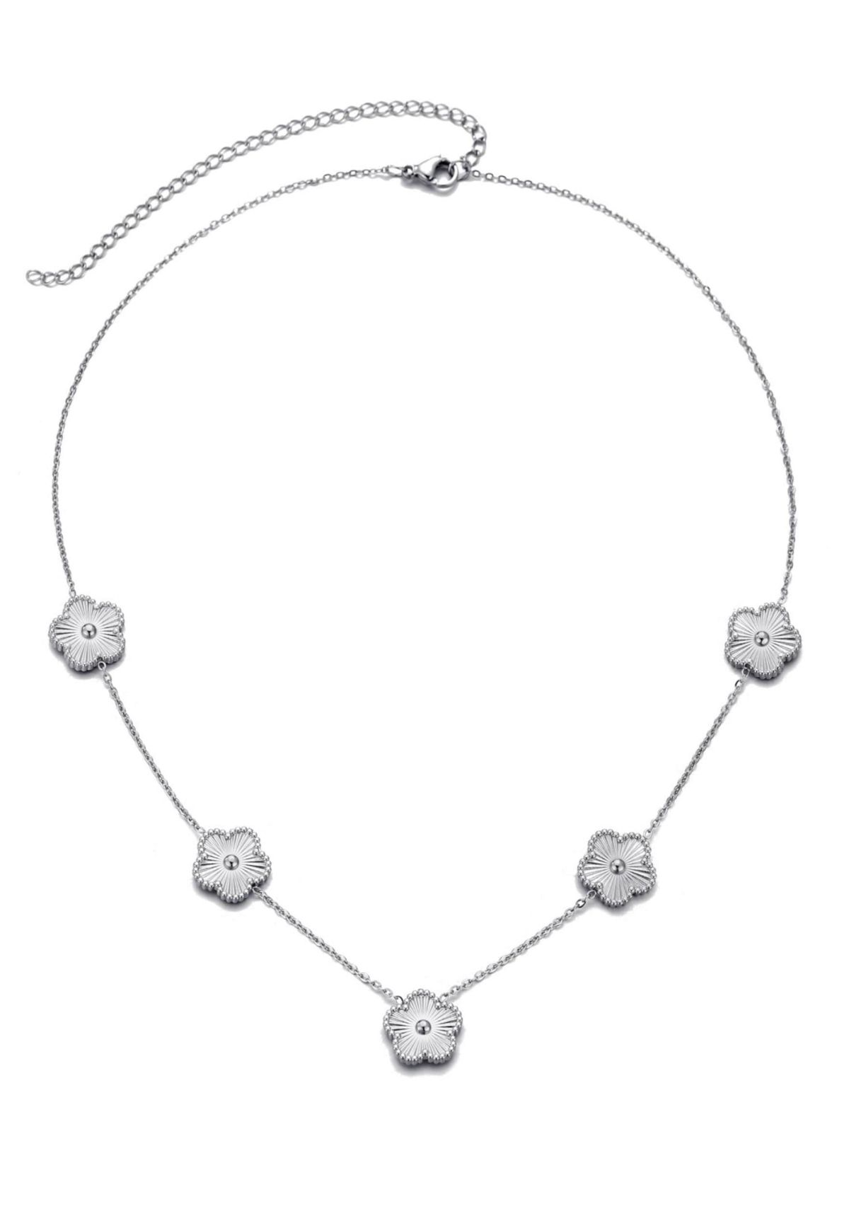 Tarnish Resistant Silver 5-Leaf Clover Station Necklace
