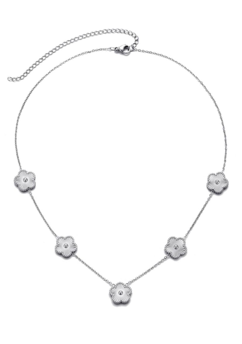 Tarnish Resistant Silver 5-Leaf Clover Station Necklace