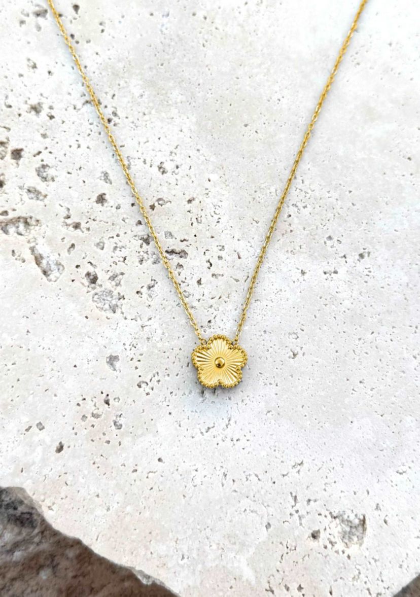 Tarnish Resistant 14k Gold Plated 5-Leaf Clover Pendant Necklace