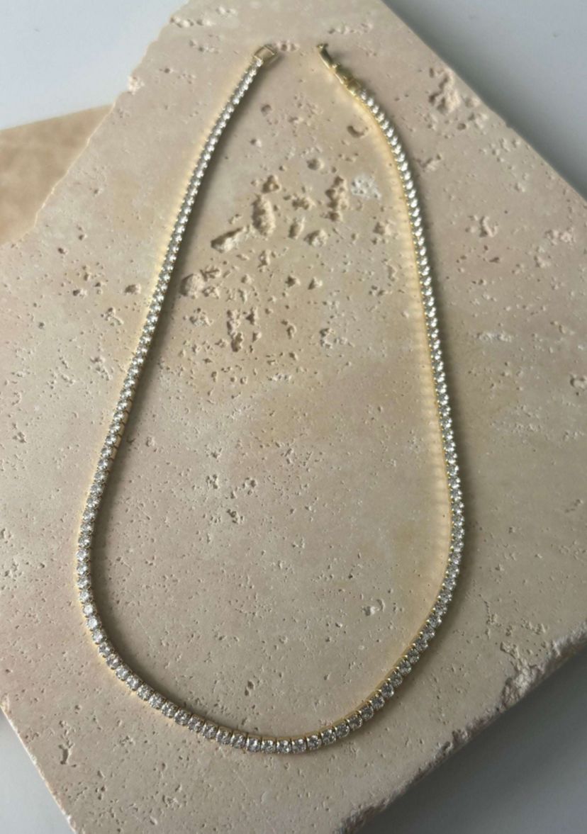 14k Yellow Gold 3mm Tennis Chain Necklace