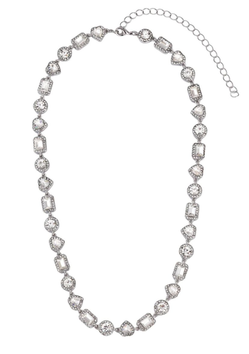 Silver Plated Crystal Halo Heart Chain Necklace