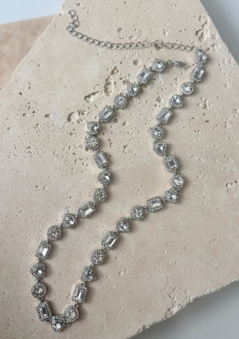 Silver Plated Crystal Halo Heart Chain Necklace