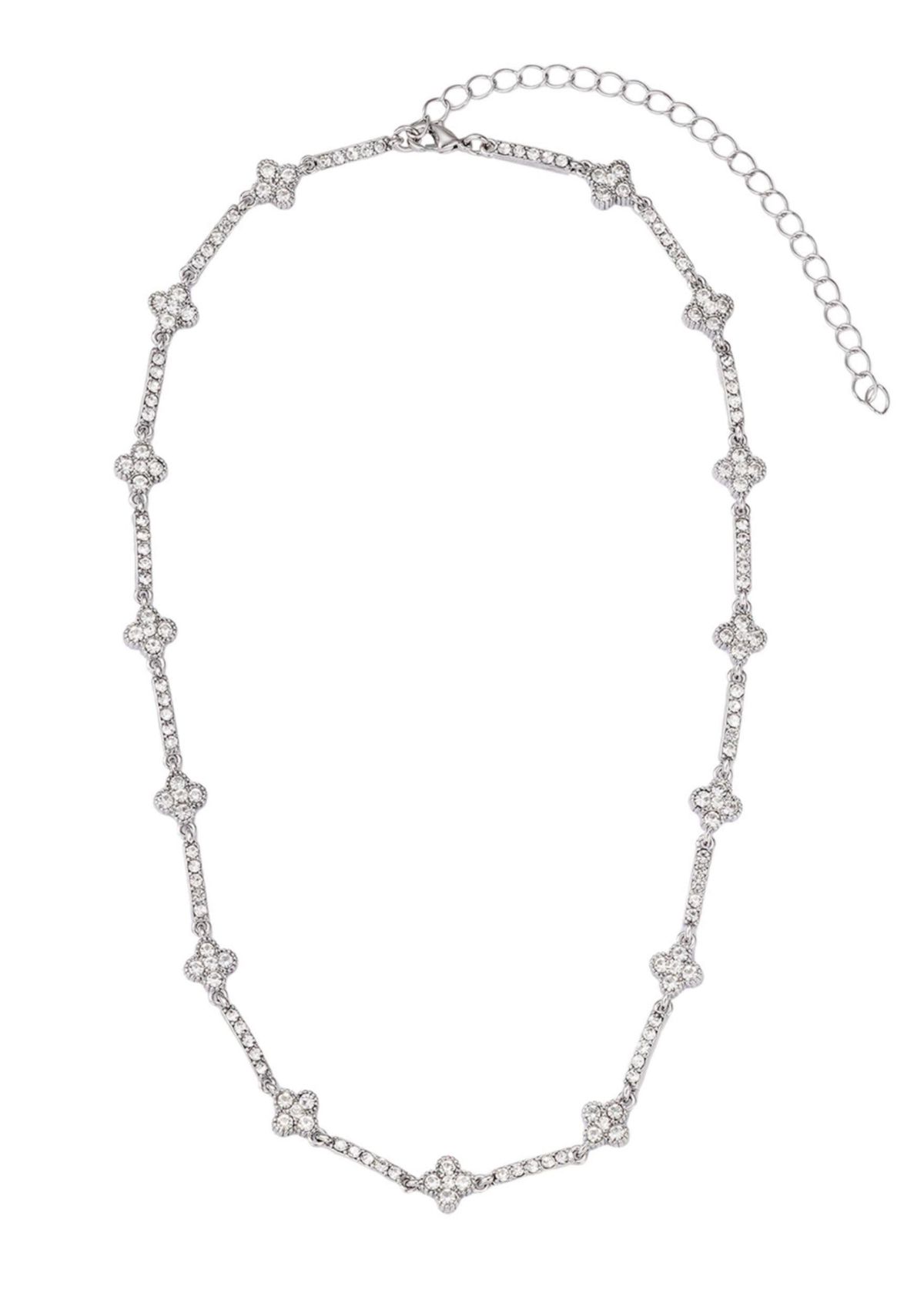 Silver Plated Crystal Clover Tennis Necklace