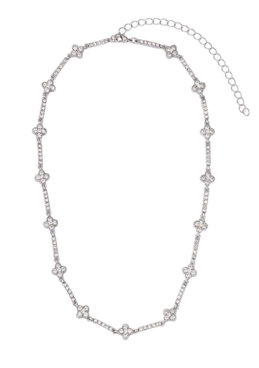 Silver Plated Crystal Clover Tennis Necklace