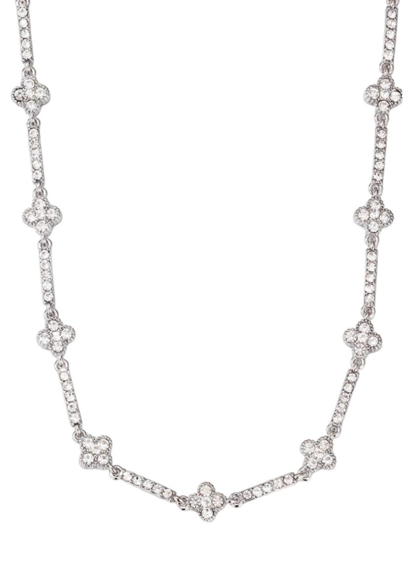 Silver Plated Crystal Clover Tennis Necklace