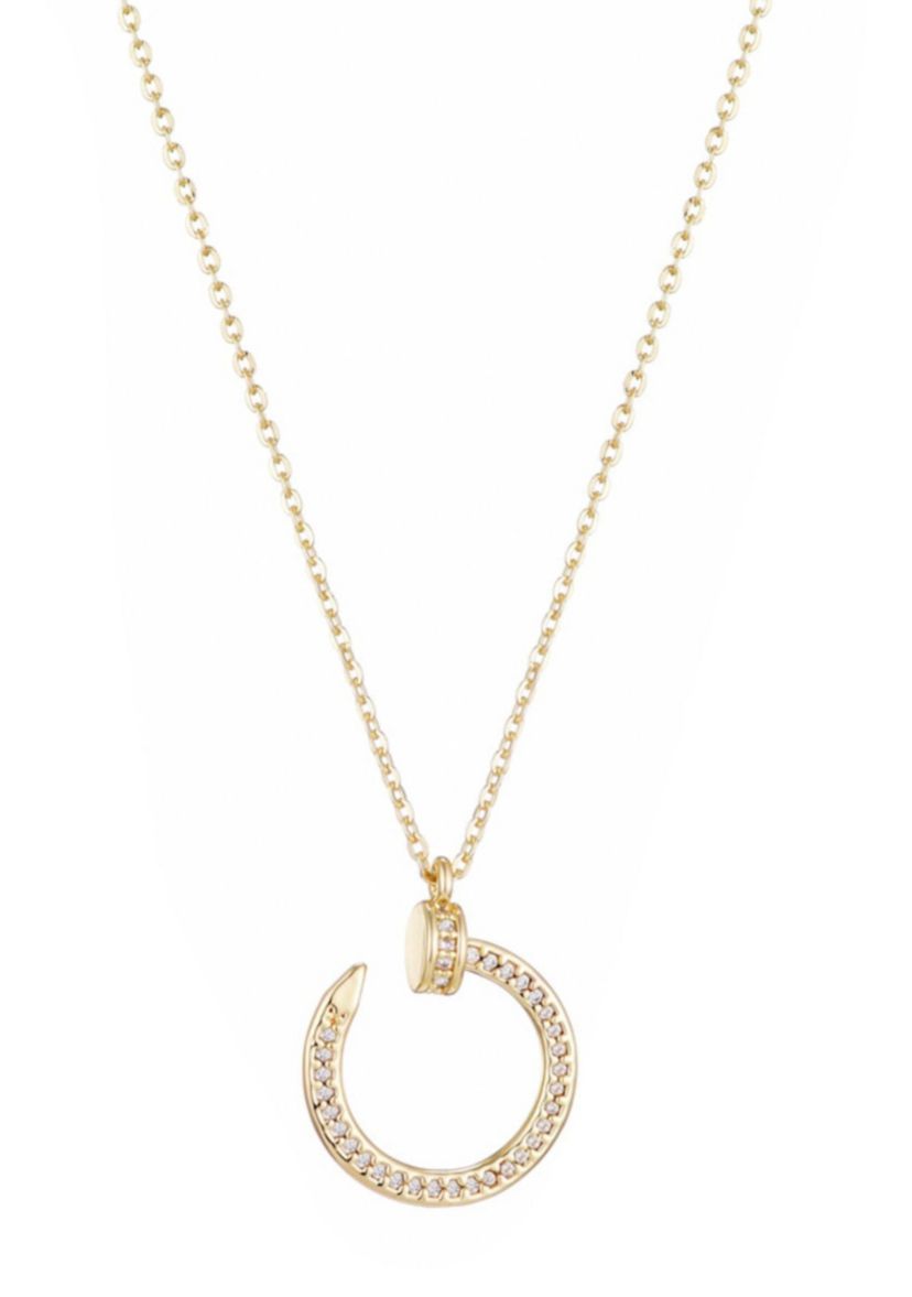 14k Yellow Gold Plated Curved CZ Nail Ring Necklace