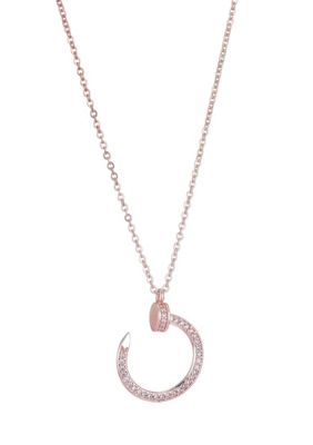 Adornia 14k Rose Gold Plated Curved CZ Nail Ring Necklace