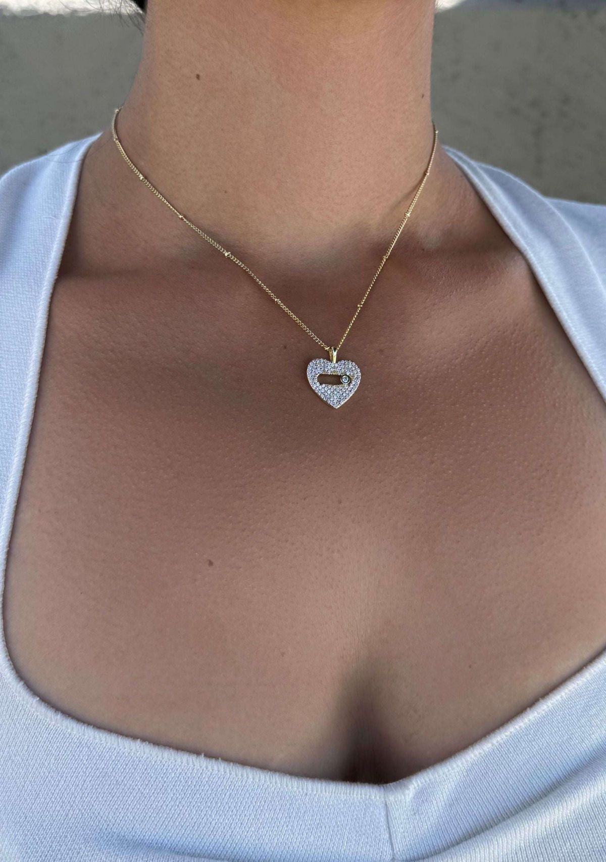14k Gold Plated CZ Heart Necklace