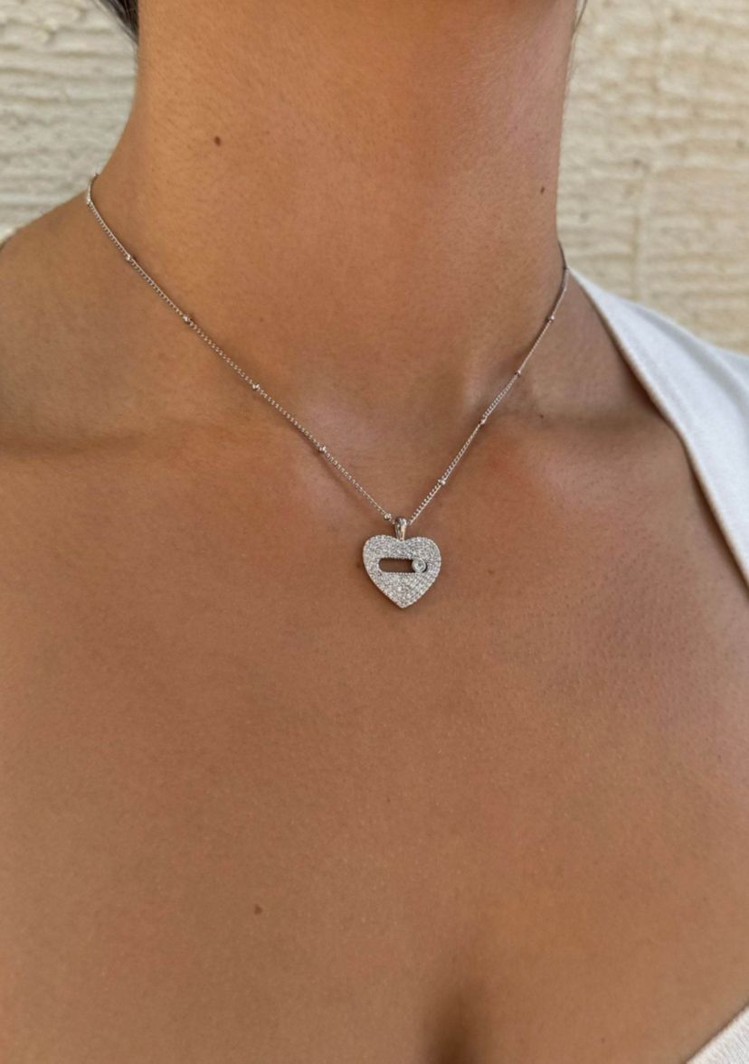 Silver Plated CZ Heart Necklace