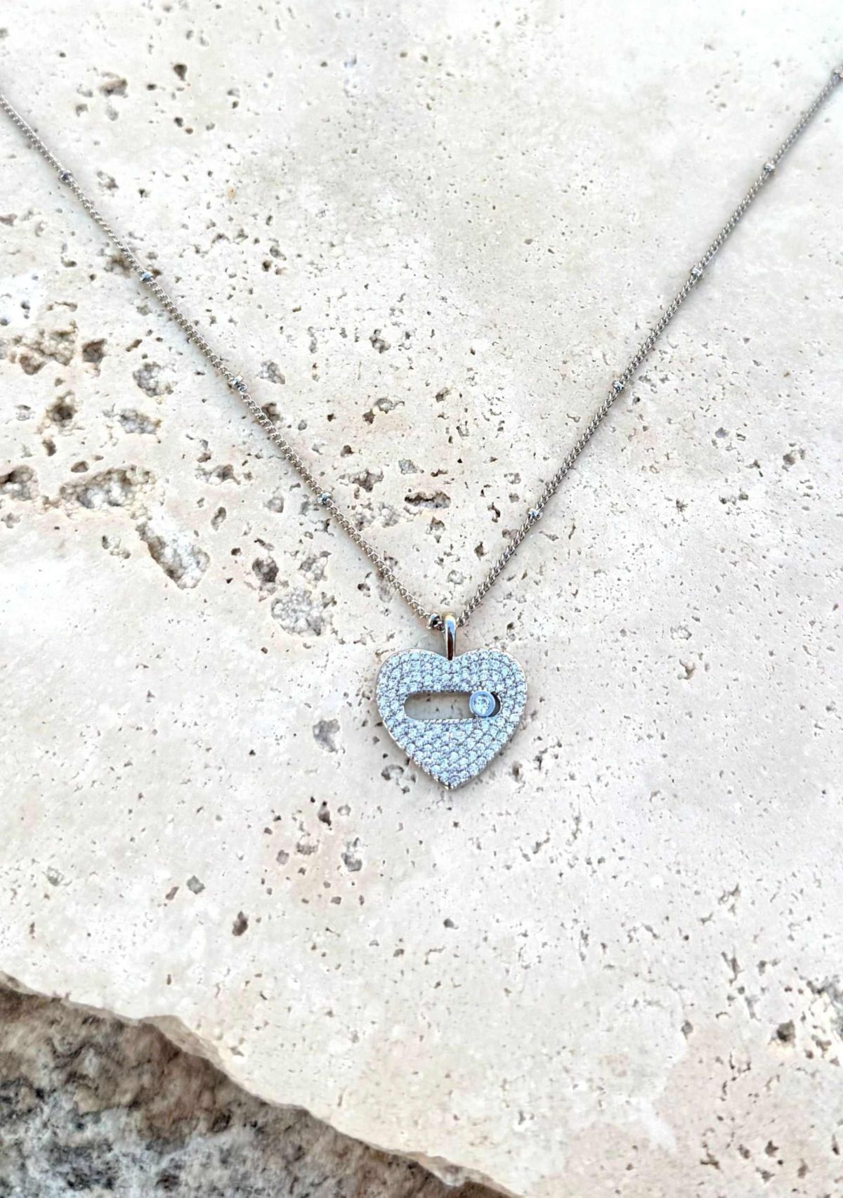 Silver Plated CZ Heart Necklace