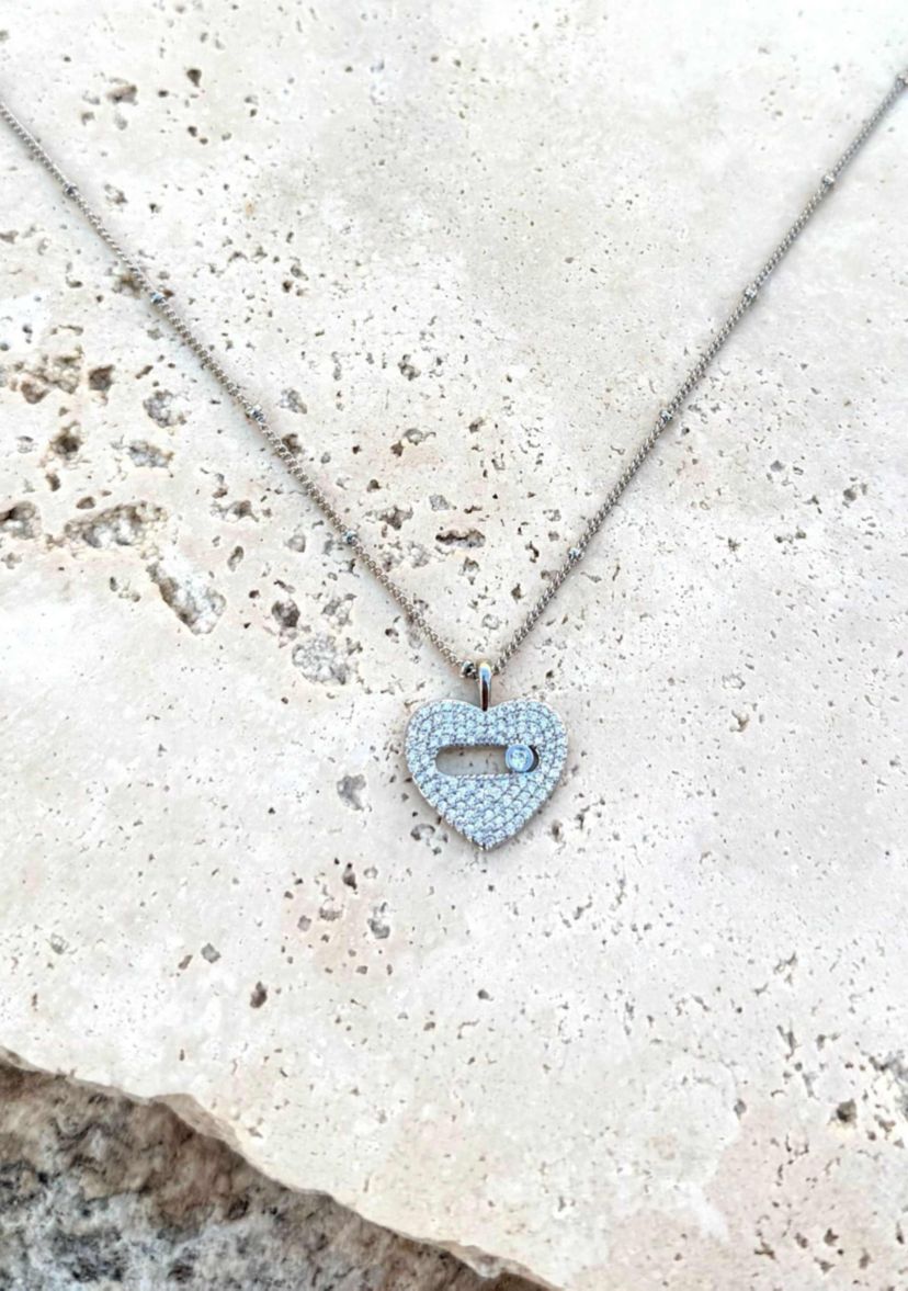 Silver Plated CZ Heart Necklace