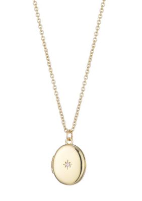 Adornia 14k Gold Plated Oval Locket with CZ Starburst Necklace