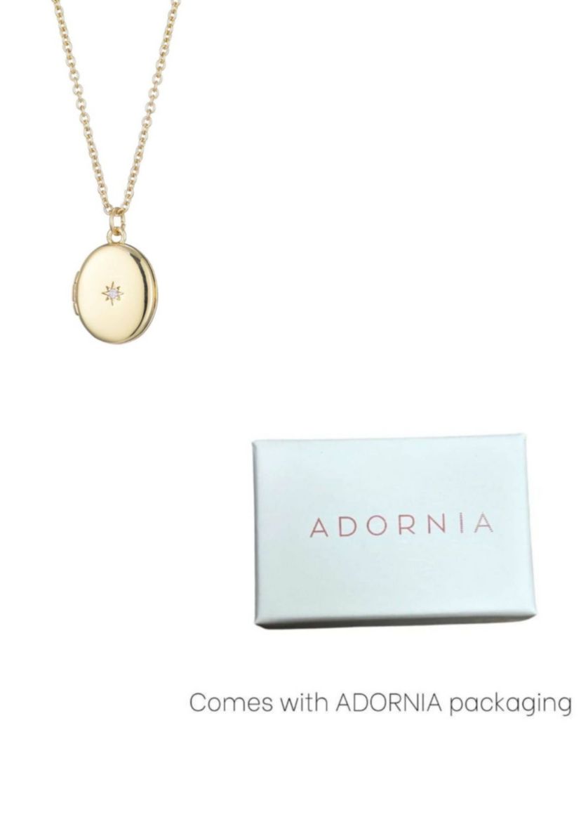 14k Gold Plated Oval Locket with CZ Starburst Necklace