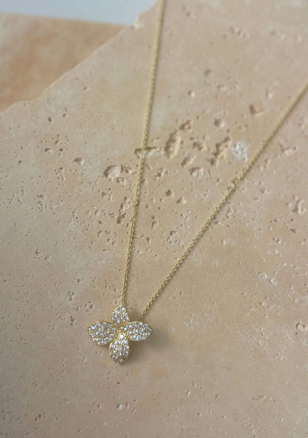 14k Gold Plated Oversized CZ Flower Necklace