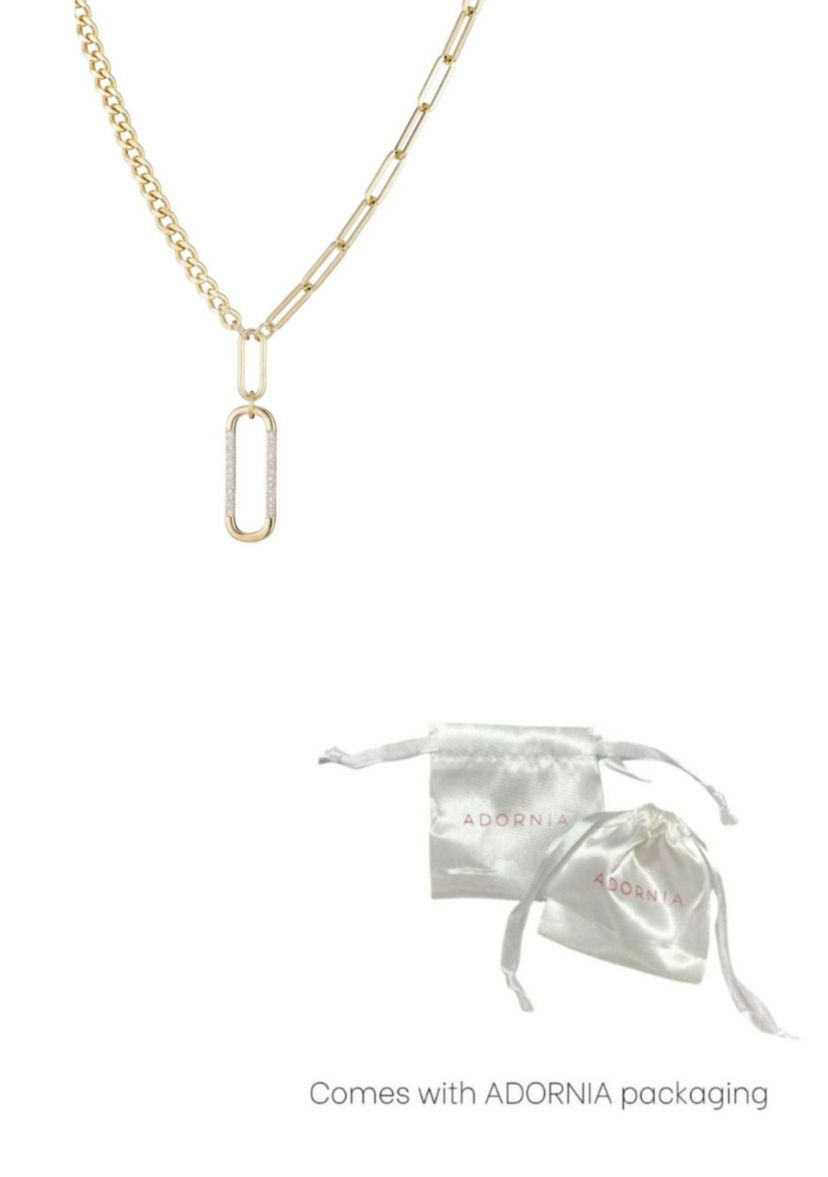 14k Gold Plated Mixed Chain CZ Oval Pendant Necklace