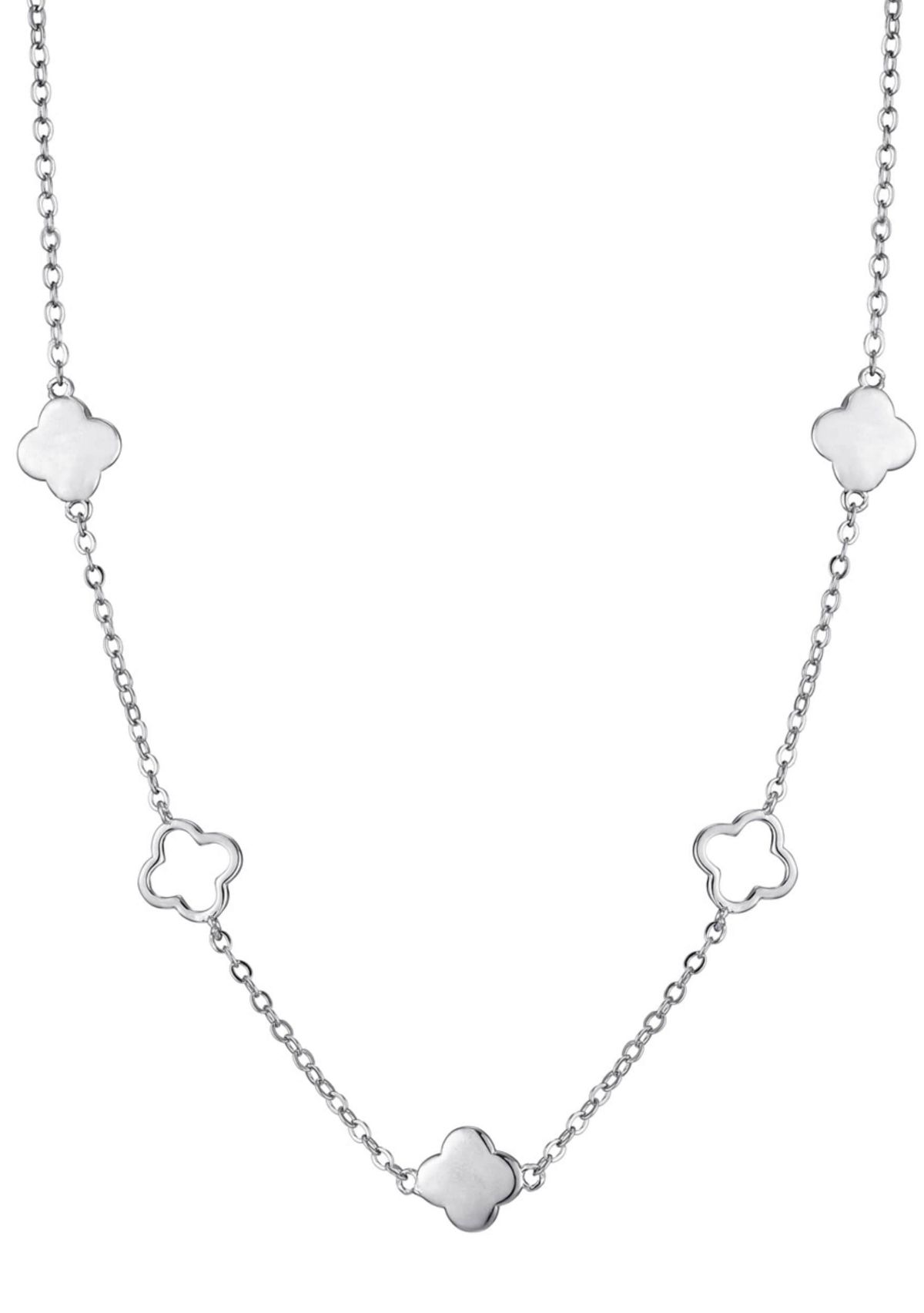 Silver Plated Clover Station Necklace
