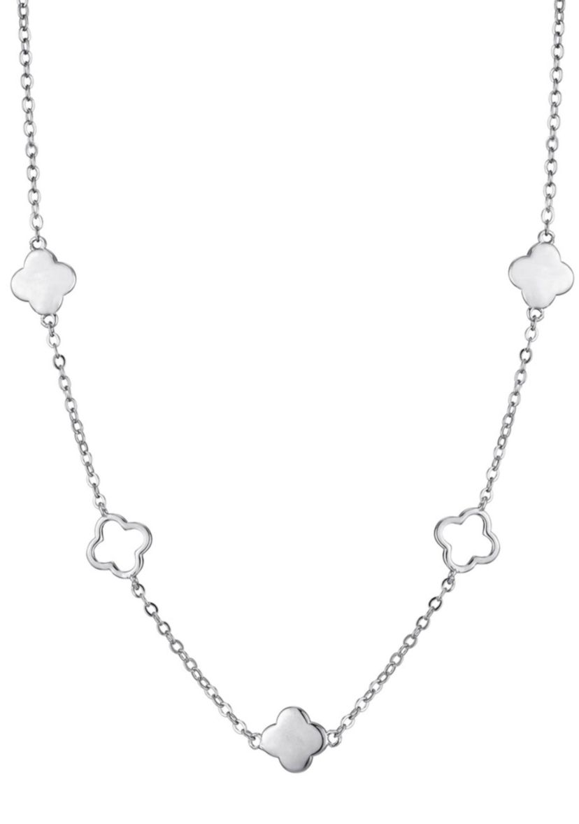 Silver Plated Clover Station Necklace