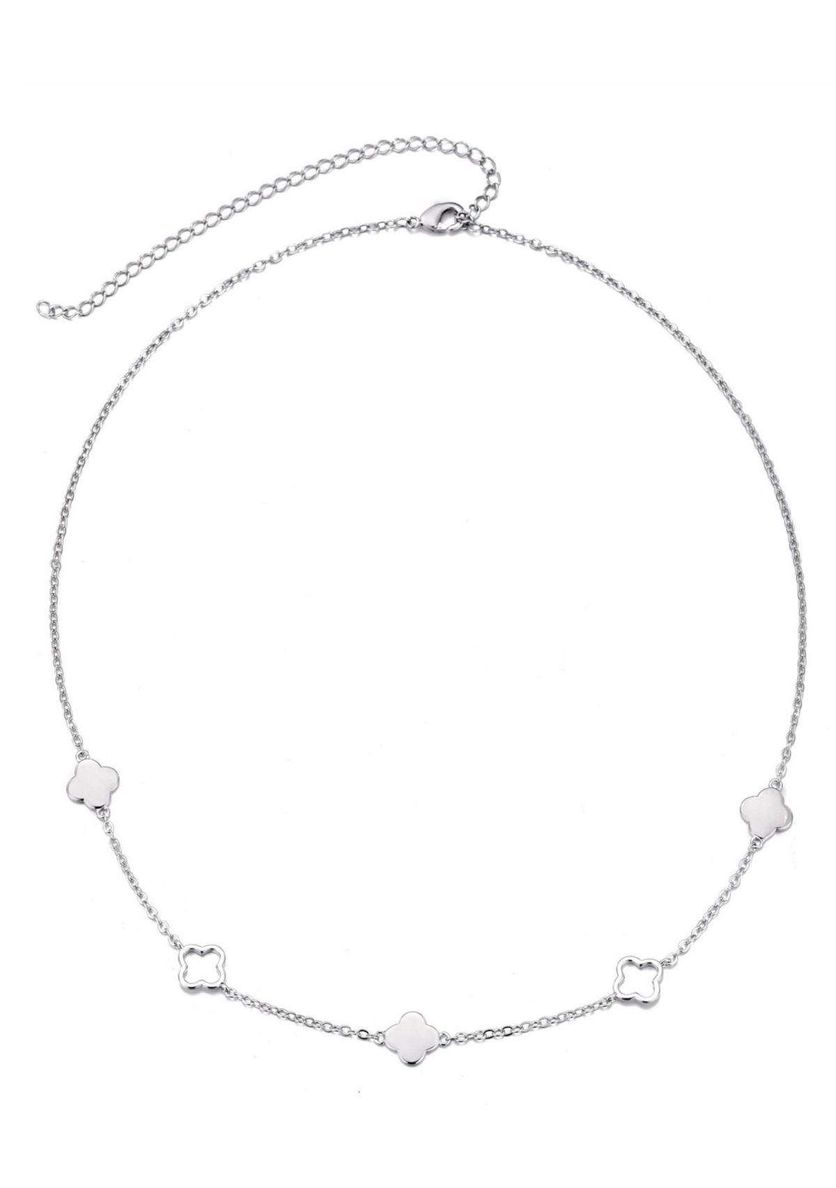 Silver Plated Clover Station Necklace