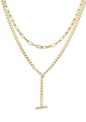 Adornia 14k Gold Plated Toggle and Paperclip Set of 2 Necklaces