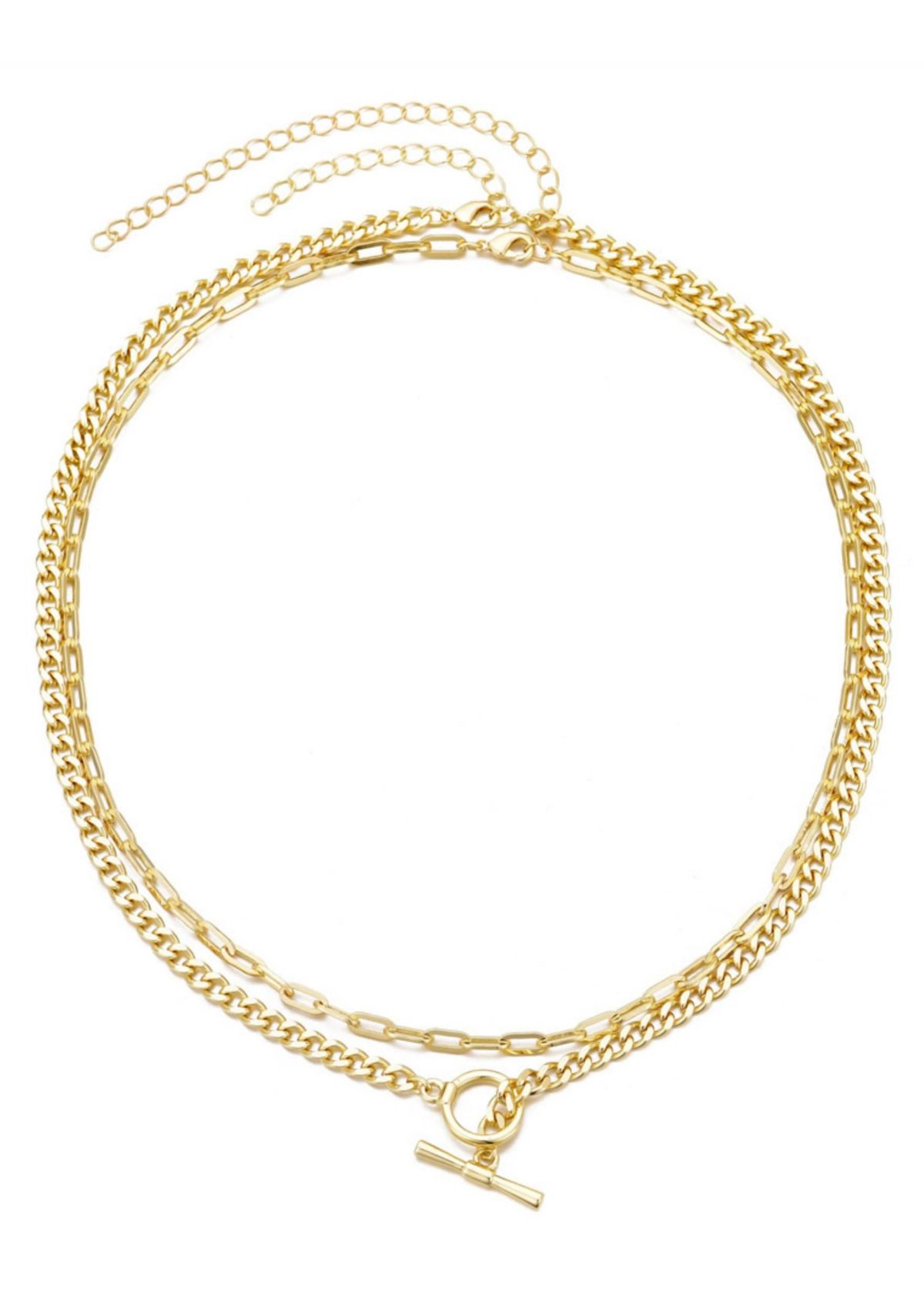 14k Gold Plated Toggle and Paperclip Set of 2 Necklaces