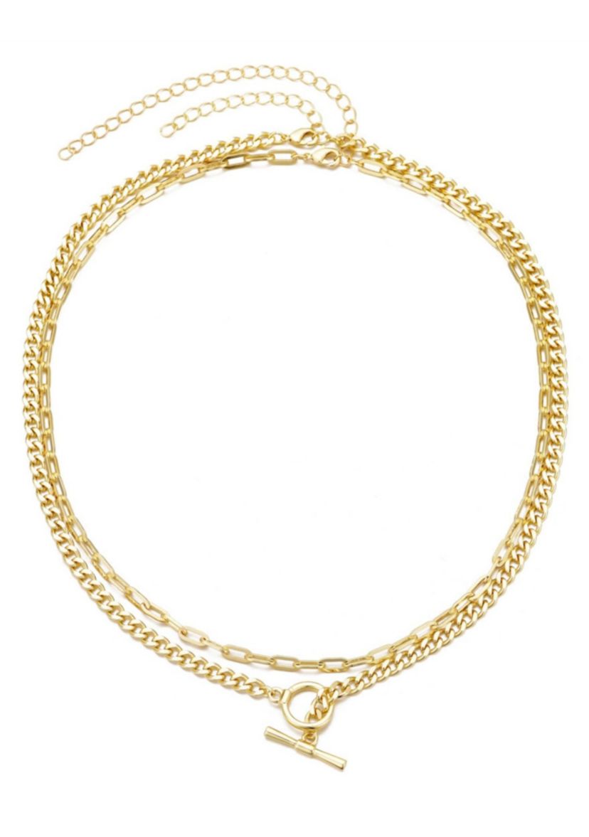 14k Gold Plated Toggle and Paperclip Set of 2 Necklaces