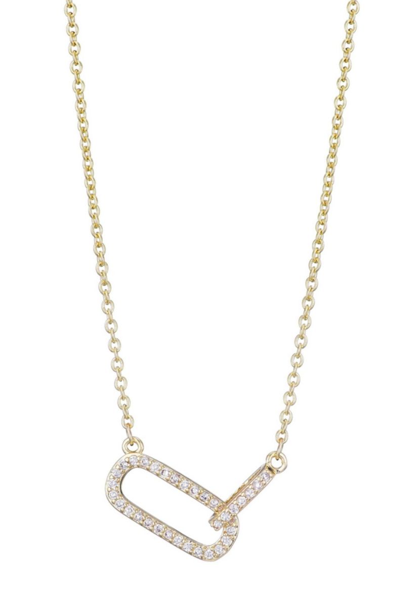 14k Gold Plated Pave CZ Links Necklace