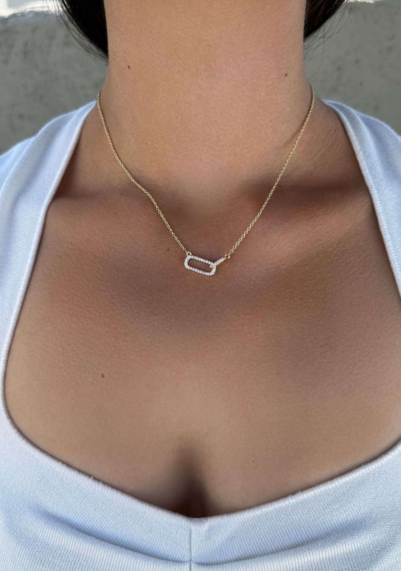 14k Gold Plated Pave CZ Links Necklace