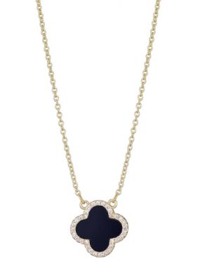Adornia 14k Yellow Gold Plated CZ Black Clover Necklace