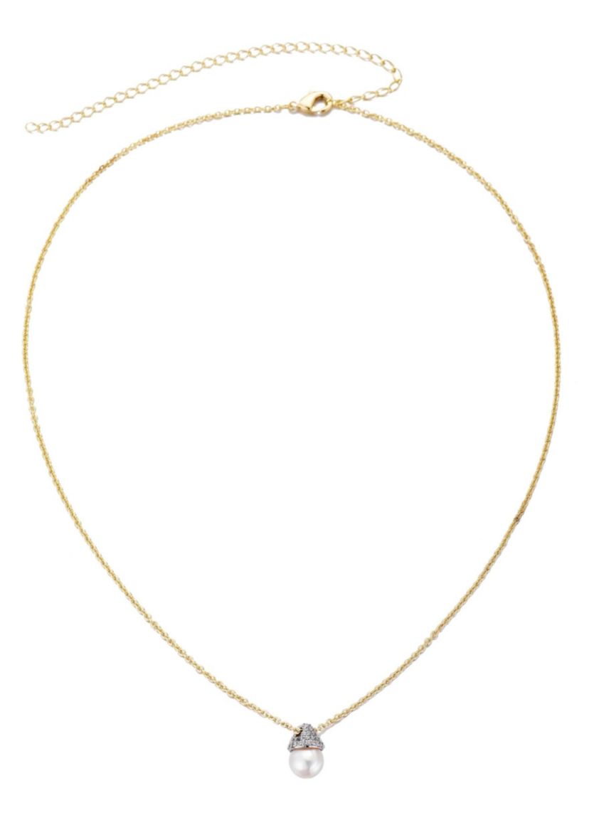 14k Gold Plated Hanging Freshwater Pearl Necklace