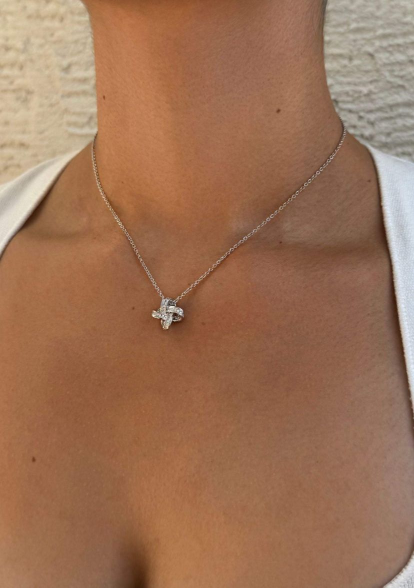 Silver Plated CZ Braided Knot Necklace