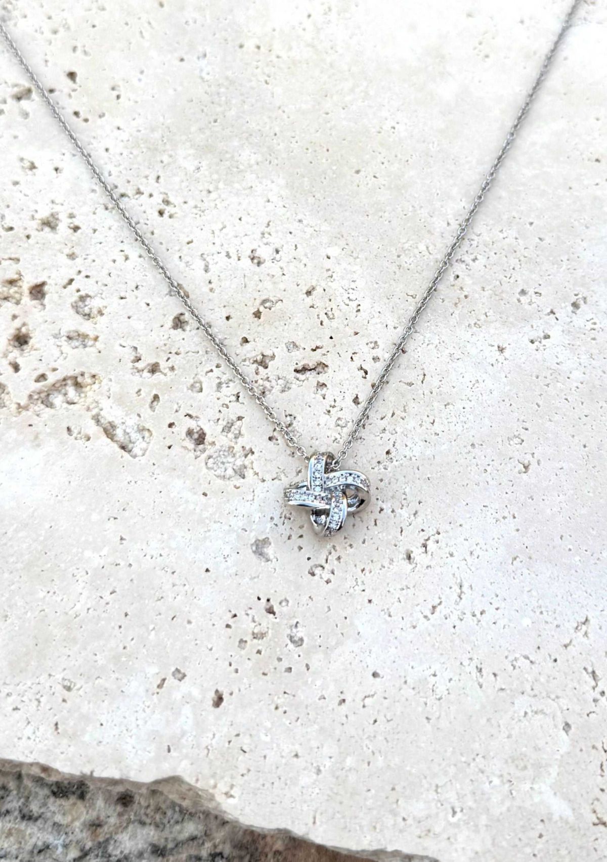 Silver Plated CZ Braided Knot Necklace