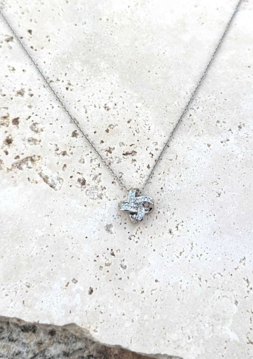 Silver Plated CZ Braided Knot Necklace