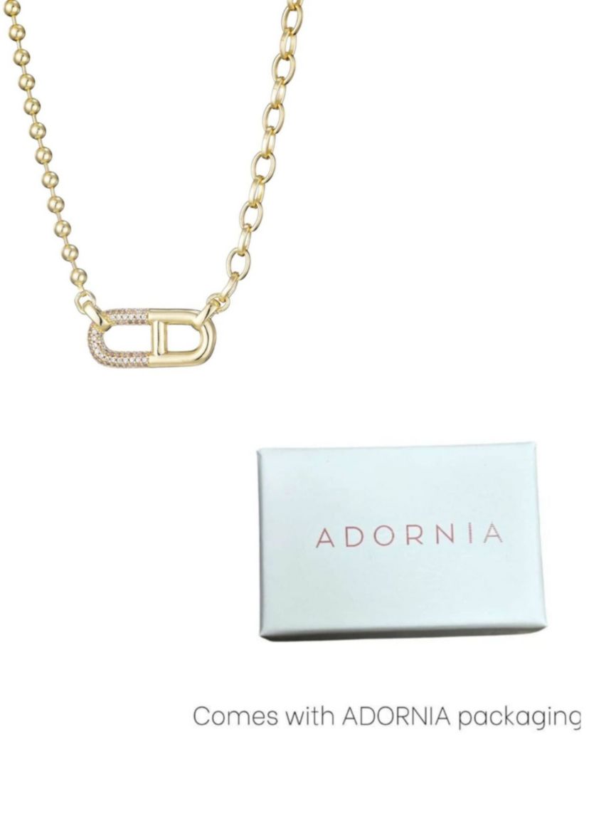 14k Gold Plated Mixed Chain CZ Sideways Pendant Necklace