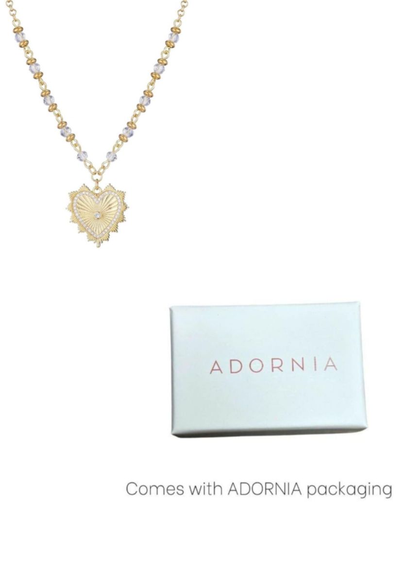 14k Gold Plated CZ Heart Necklace with Rosary Chain