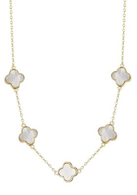 Adornia 14k Yellow Gold Plated Mother of Pearl Clover Station Necklace