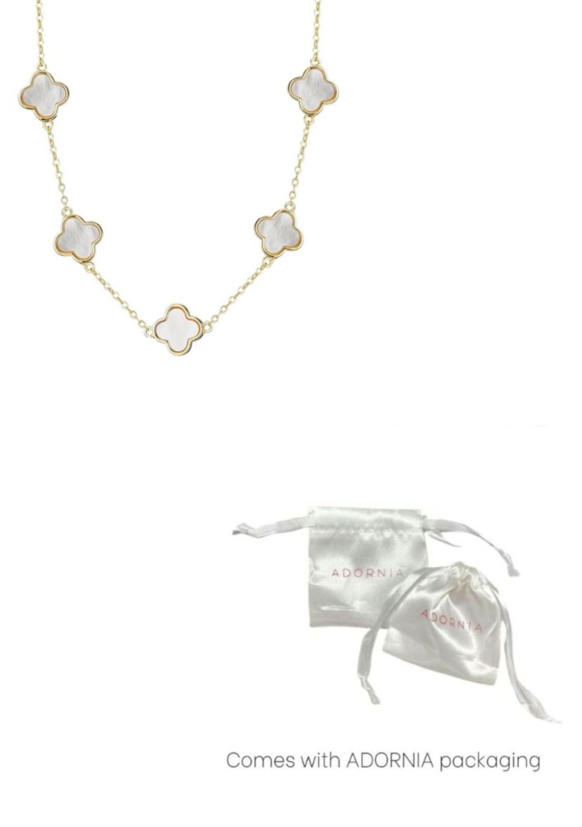 14k Yellow Gold Plated Mother of Pearl Clover Station Necklace