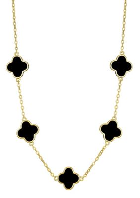 Adornia 14k Yellow Gold Plated Black Clover Station Necklace
