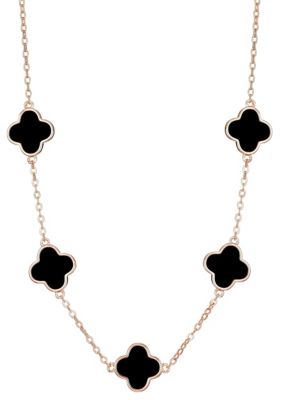 Adornia 14k Rose Gold Plated Black Clover Station Necklace