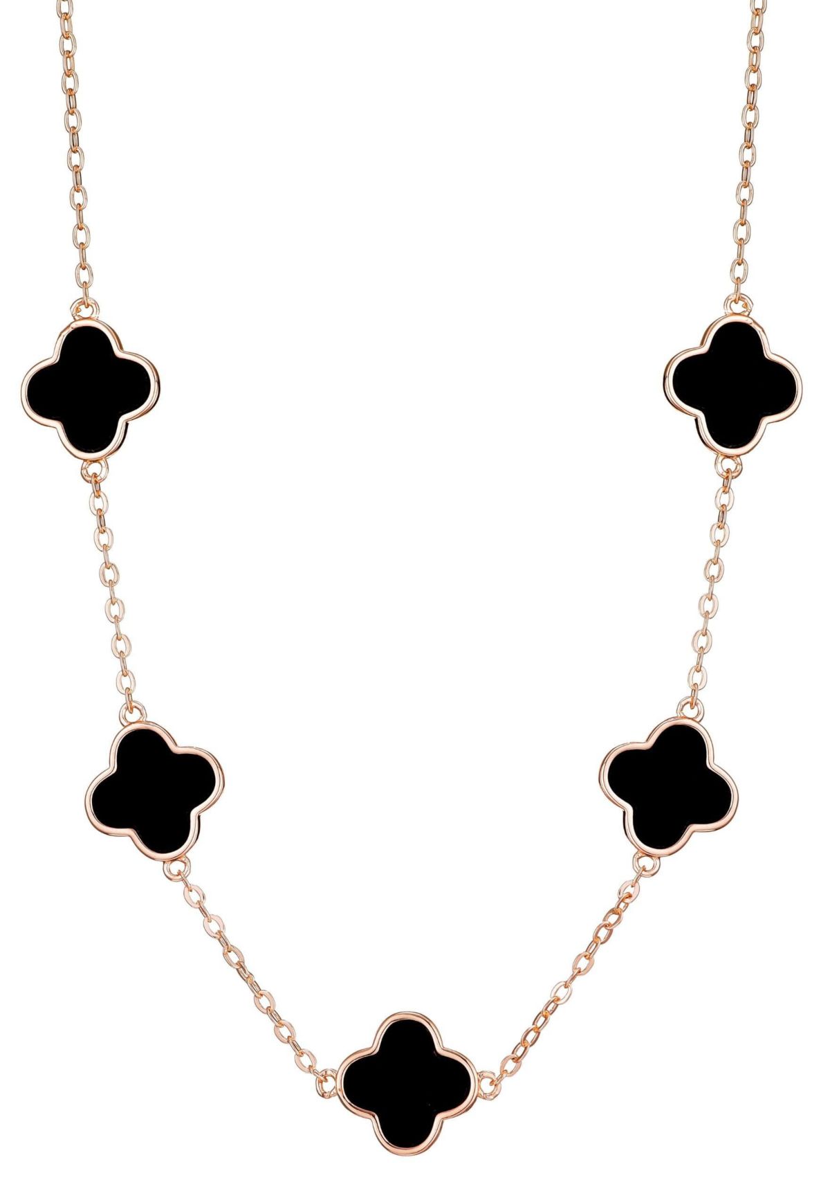 14k Rose Gold Plated Black Clover Station Necklace