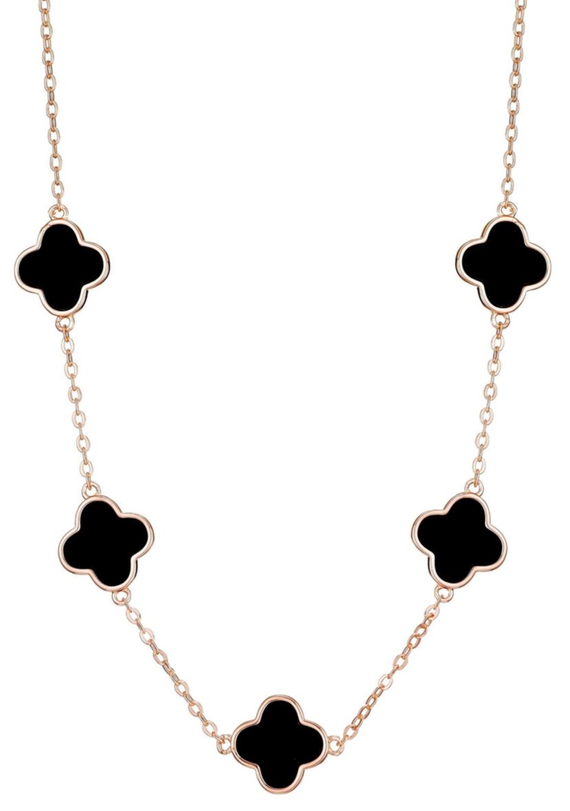 14k Rose Gold Plated Black Clover Station Necklace
