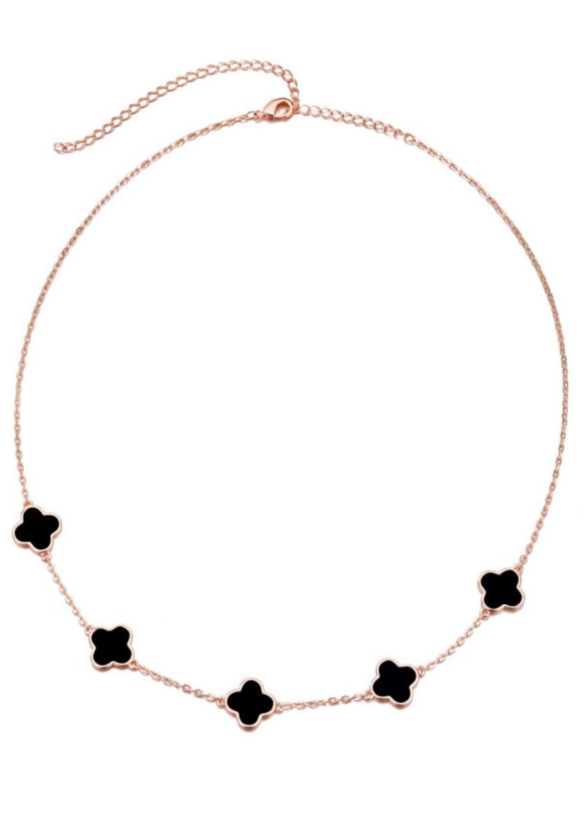 14k Rose Gold Plated Black Clover Station Necklace