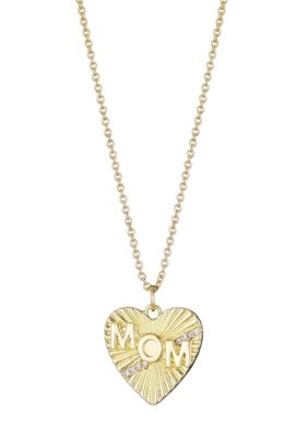 Adornia 14k Gold Plated CZ Fluted Heart MOM Necklace