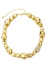 14k Gold Plated Pebbled Gold Necklace with Crystal Centerpiece