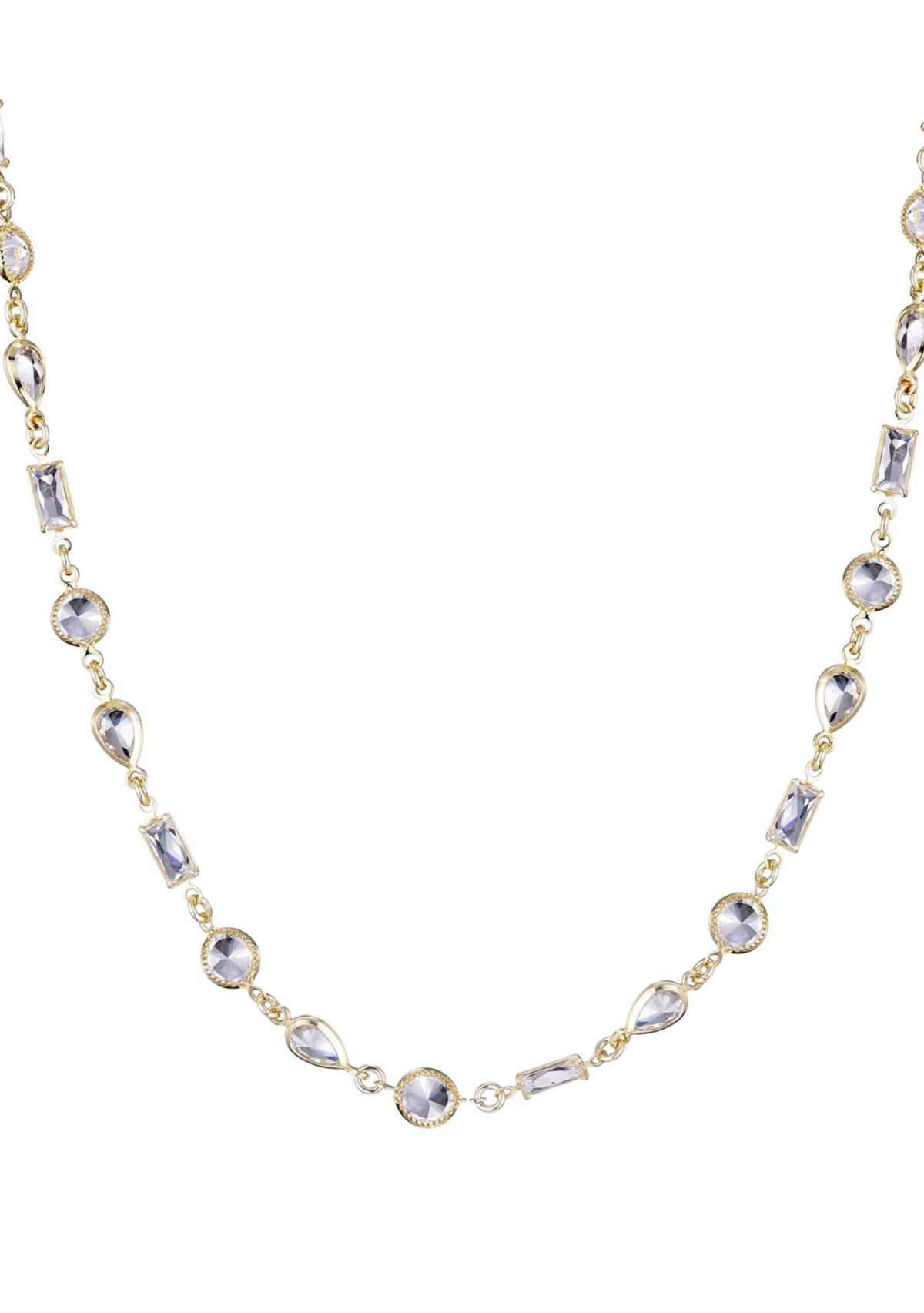 14k Gold Plated Mixed Shape Crystal Necklace