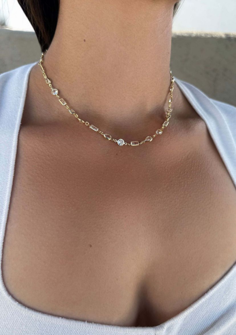 14k Gold Plated Mixed Shape Crystal Necklace