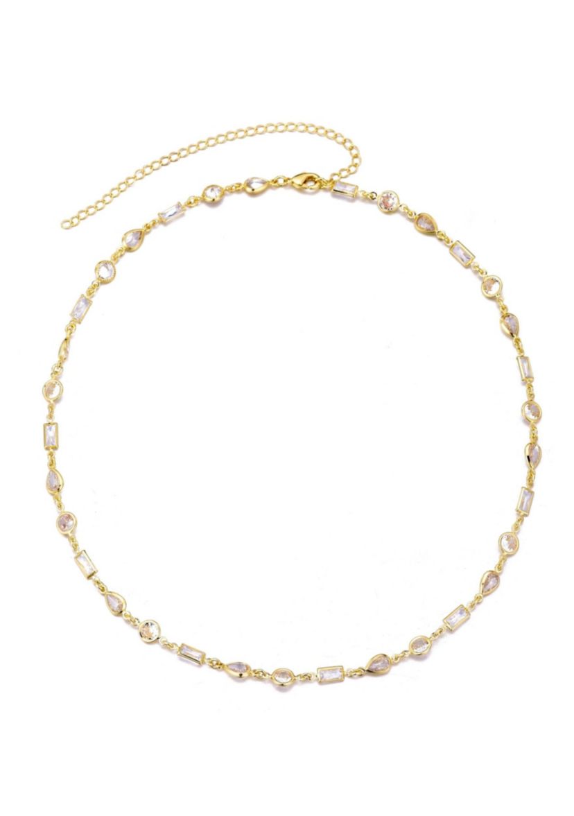 14k Gold Plated Mixed Shape Crystal Necklace
